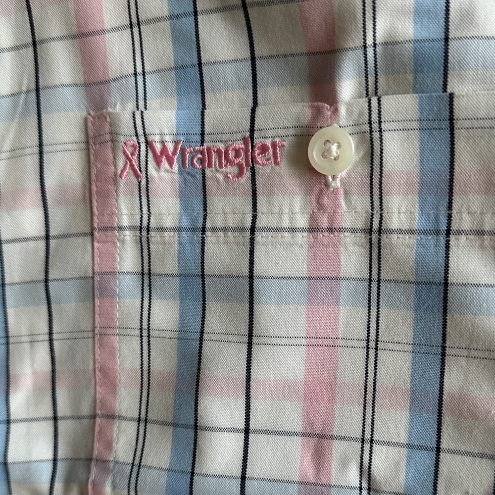 Wrangler Pink Ribbon Plaid Shirt Western Cowboy Button Down Size L - Picture 5 of 7
